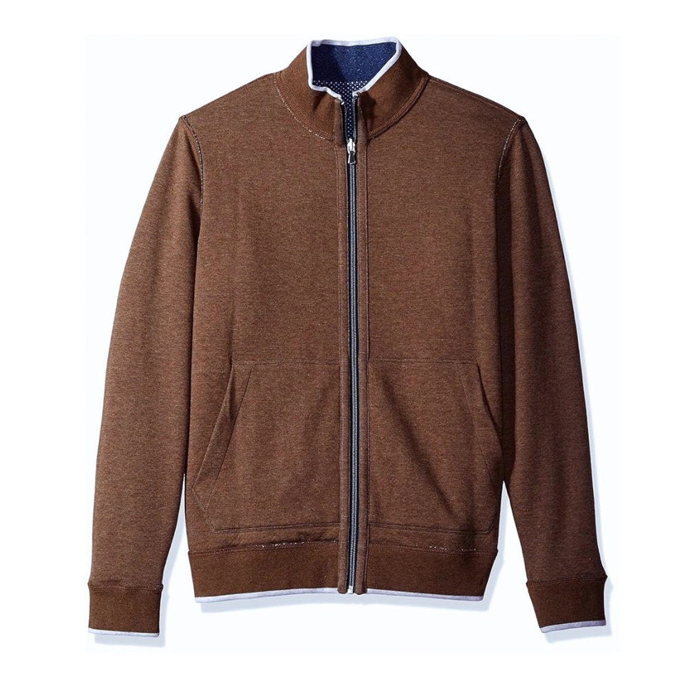 Men's Brown Full-Zip Sweater Jacket Reversible To Blue